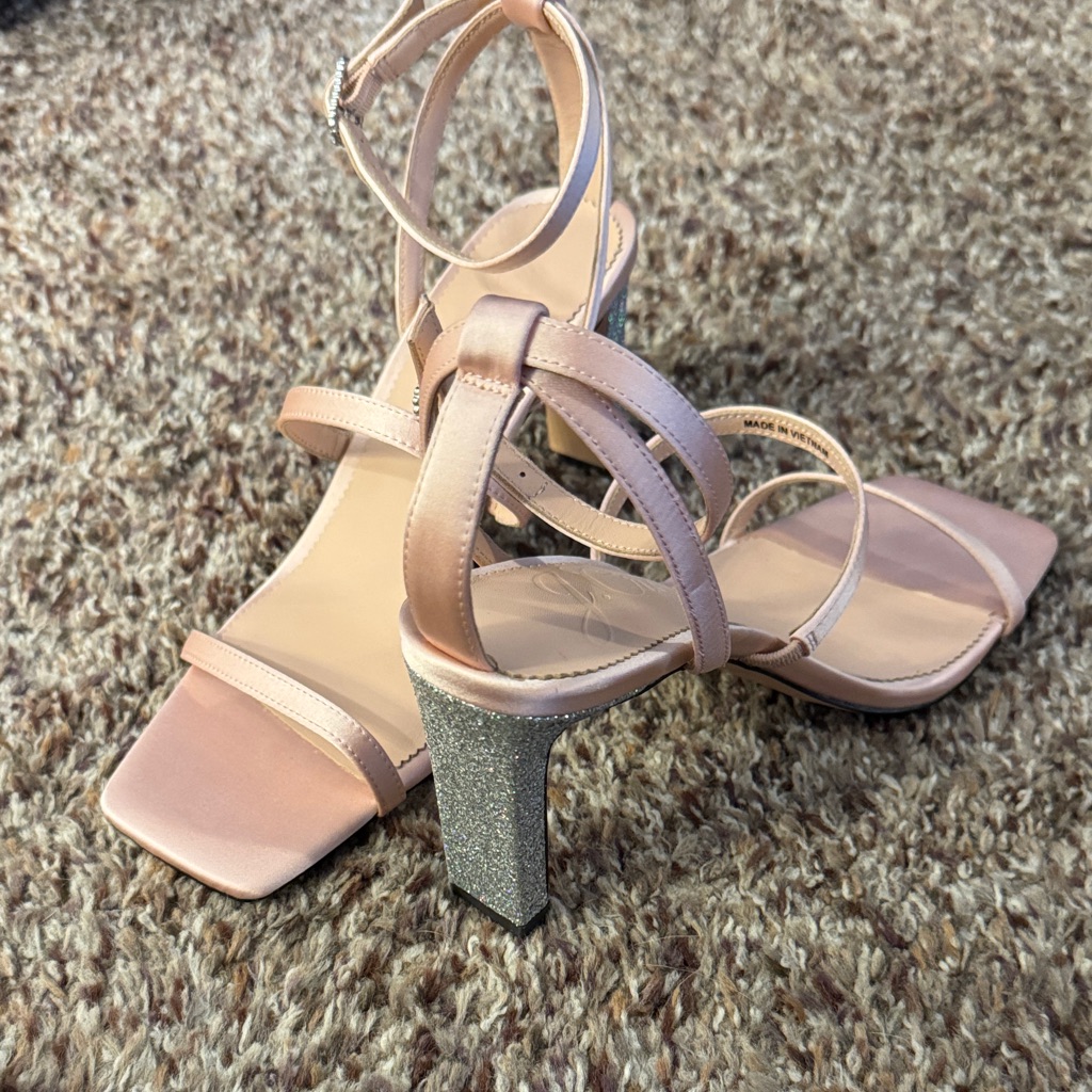 I.Crew Collection Pink Strappy Heels With Glitter Block Heel Size 7 Never Worn